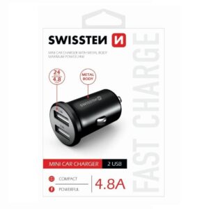 Swissten Auto punjač 2X USB 4,8A crna