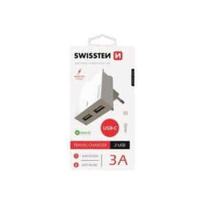 Swissten punjač 2x USB 3A+ kabl Type C 1,2m bela