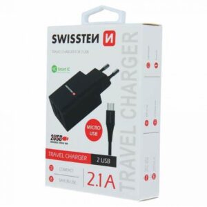 Swissten punjač 2x USB 2,1A+ kabl micro USB 1,2m crna