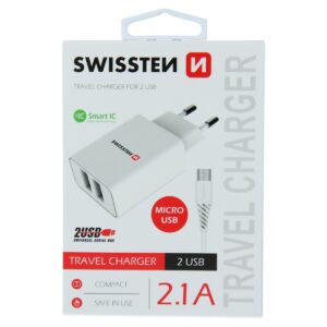 Swissten punjač 2x USB 2,1A+ kabl micro USB 1,2m bela