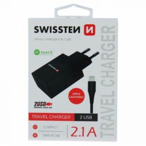 Swissten punjač 2xUSB 2,1A+ kabl Lightning 1,2m crna
