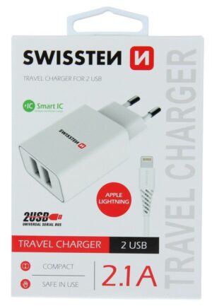 Swissten punjač 2xUSB 2,1A+ kabl Lightning 1,2m bela