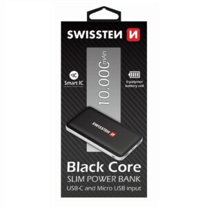 Swissten Power Bank Slim Core 10000mAh  crna