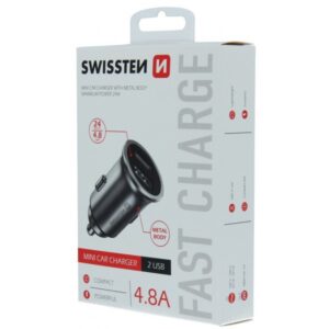 Swissten Auto punjč 2xUSB 4,8A bela