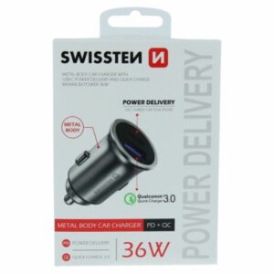Swissten  brzi auto punjač 3,0 36W USB i Type C bela